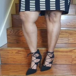 Strappy tie up pointed toe heels